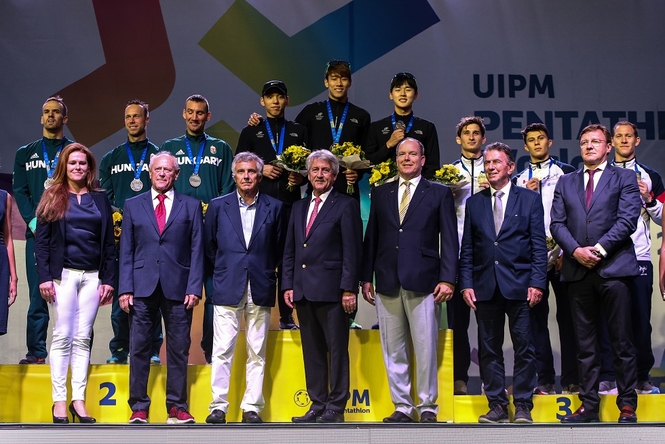 Men&#039;s team podium at the UIPM 2019 Pentathlon World Championships 