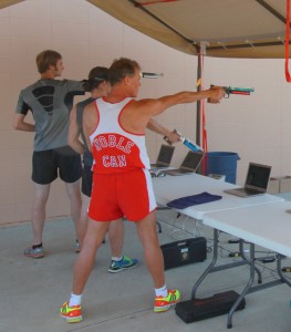 Noble shooting with laser pistol